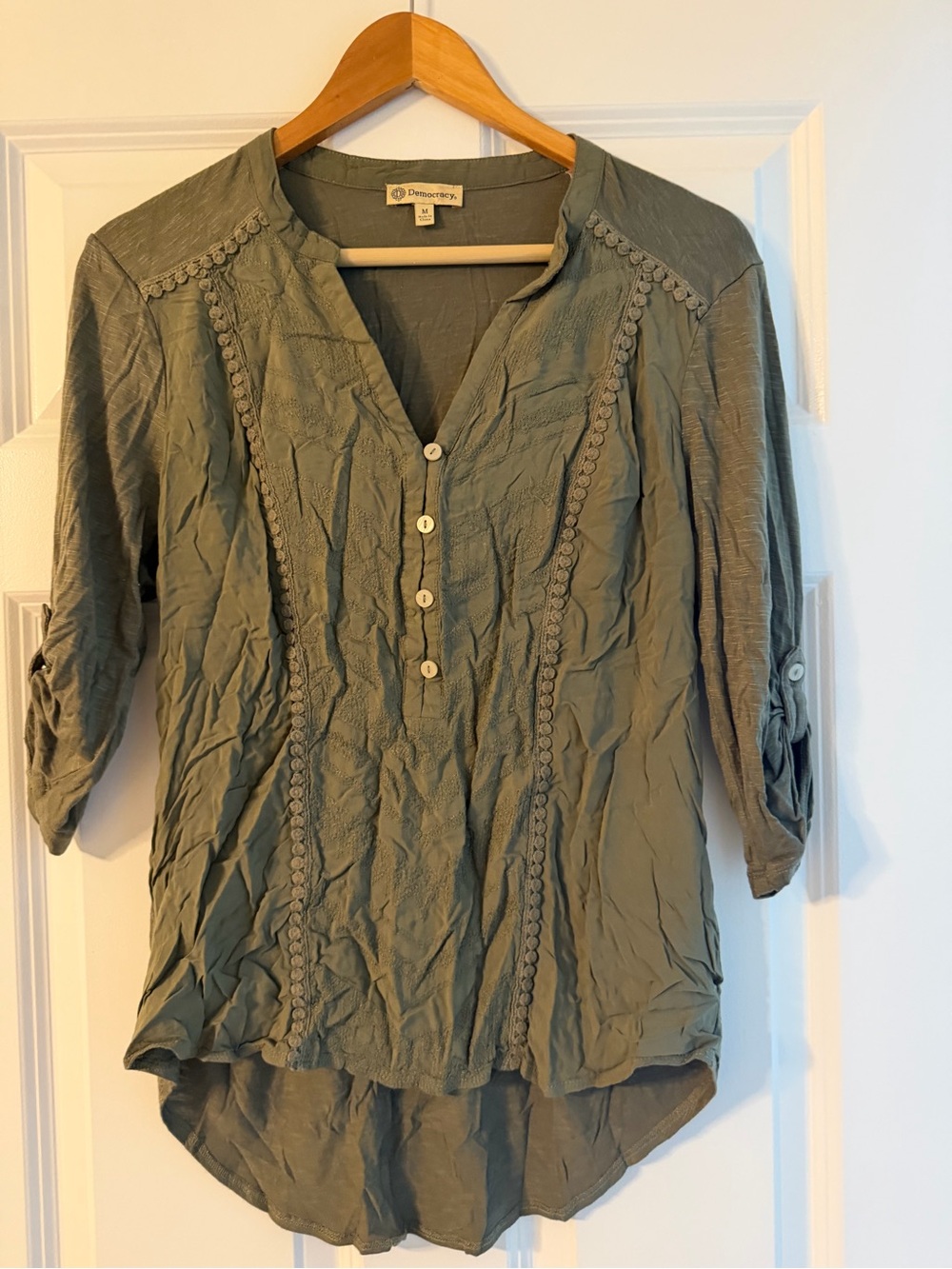 Democracy Olive Green Women's Blouse - Picture 2 of 4